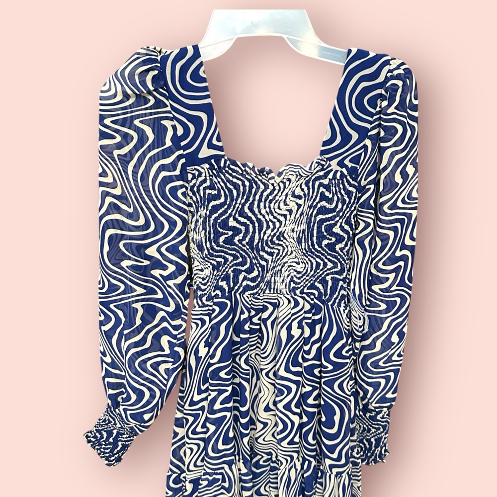 TURKISH Blue and White Patterned Dress with BELT